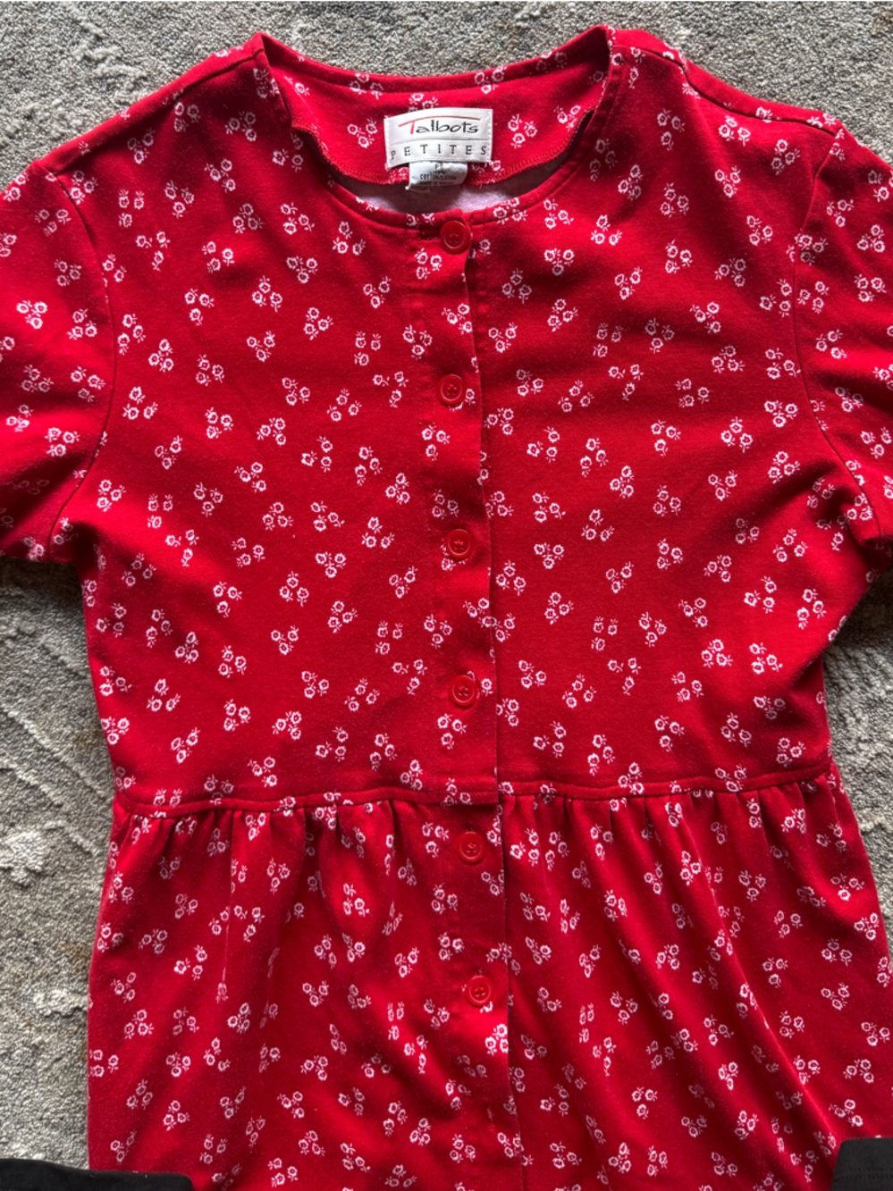 Talbots - 100% Cotton Red Floral Button-Front Midi Dress (PS) Vintage - Picture 6 of 8